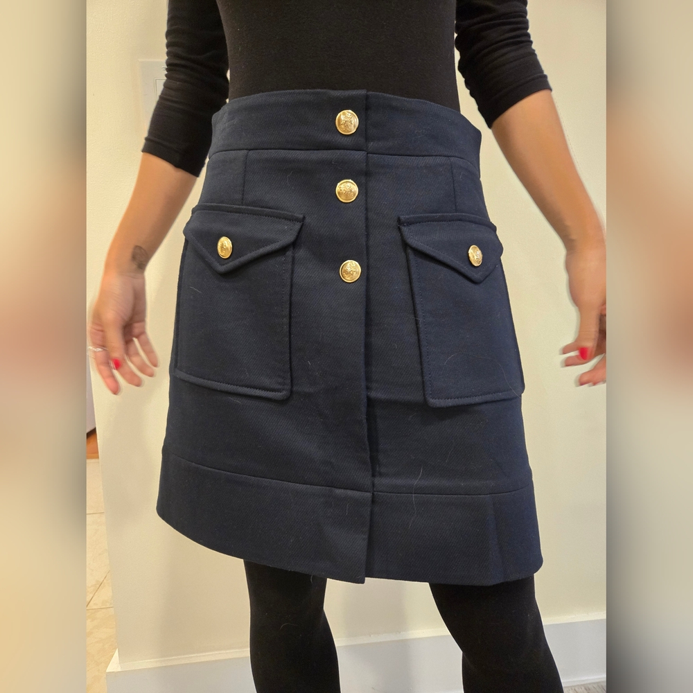 Navy Blue Maje Mini Skirt Size 38 Gold Buttons!